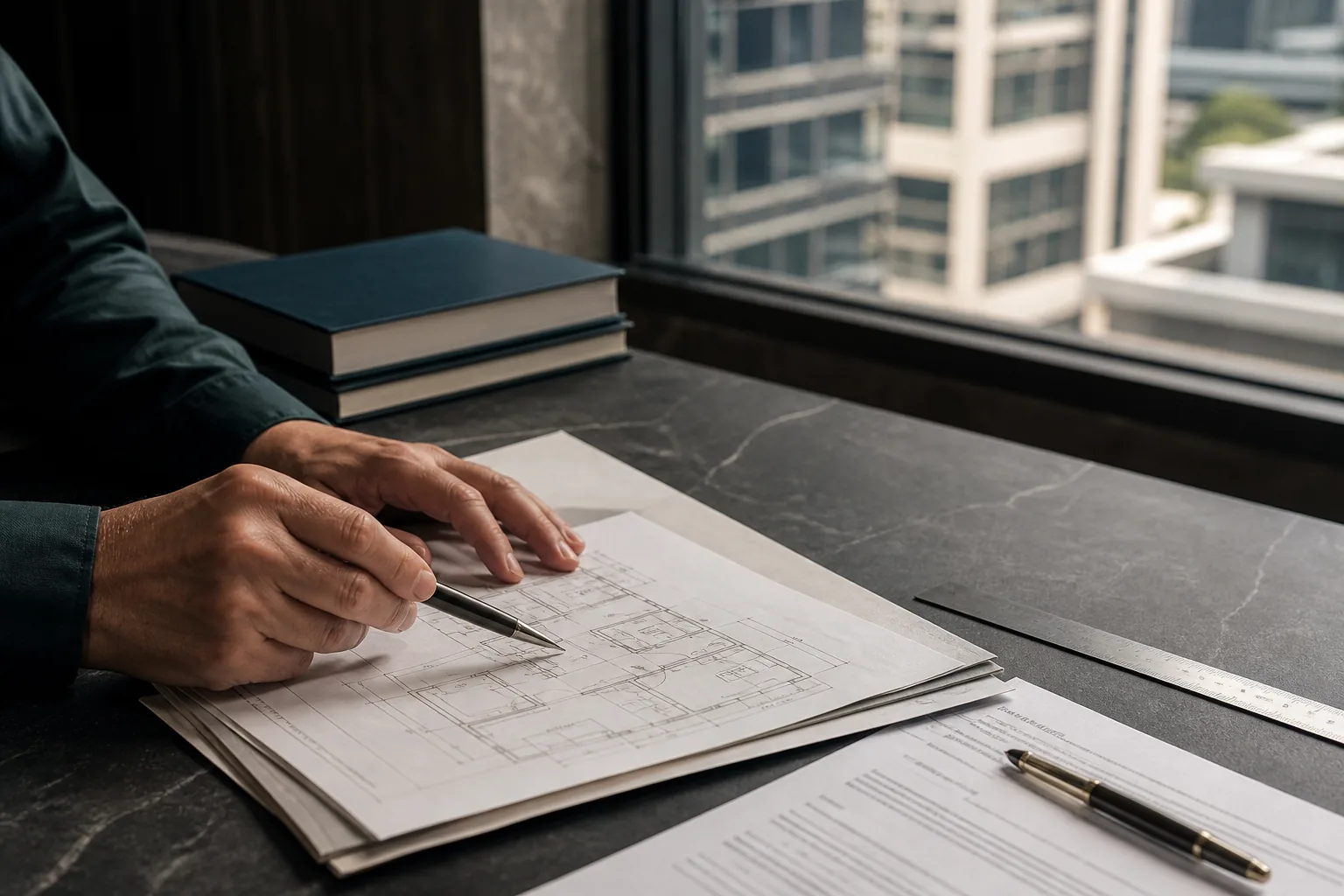 Documentos e planta de imóvel